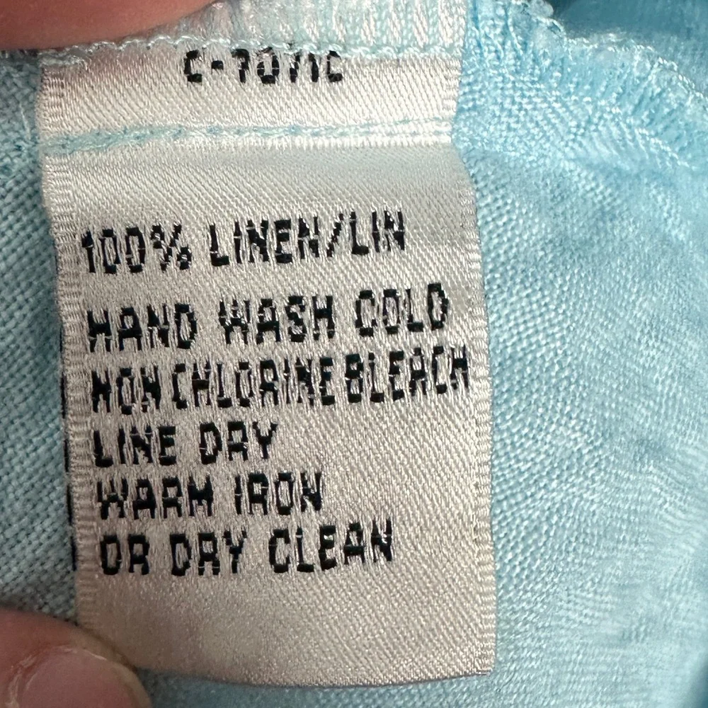 Talbots 100% Irish Linen V-Neck Button Down Short Sleeve Blouse Size 16 Blue Top - Picture 5 of 12